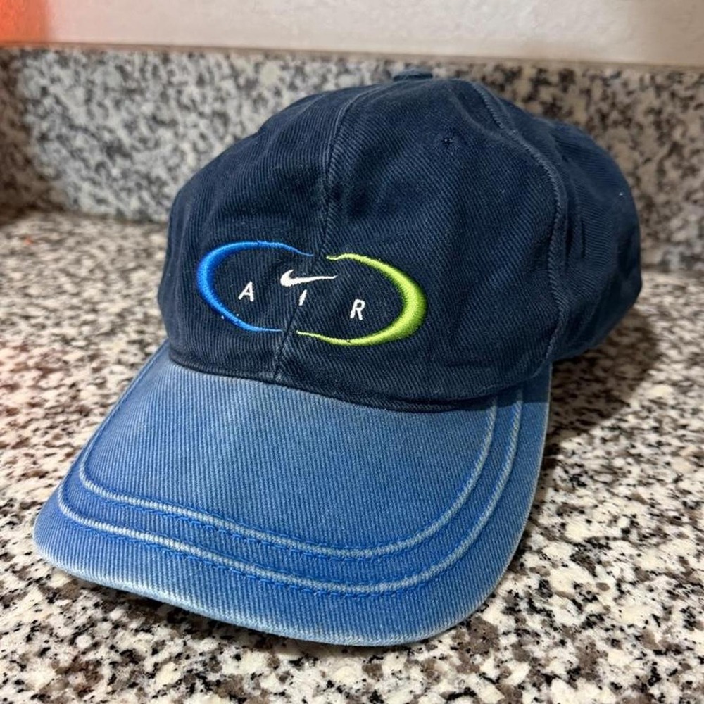Vintage 90s Nike Air Infinity Oval Logo Strapback Hat Two Tone Navy Blue